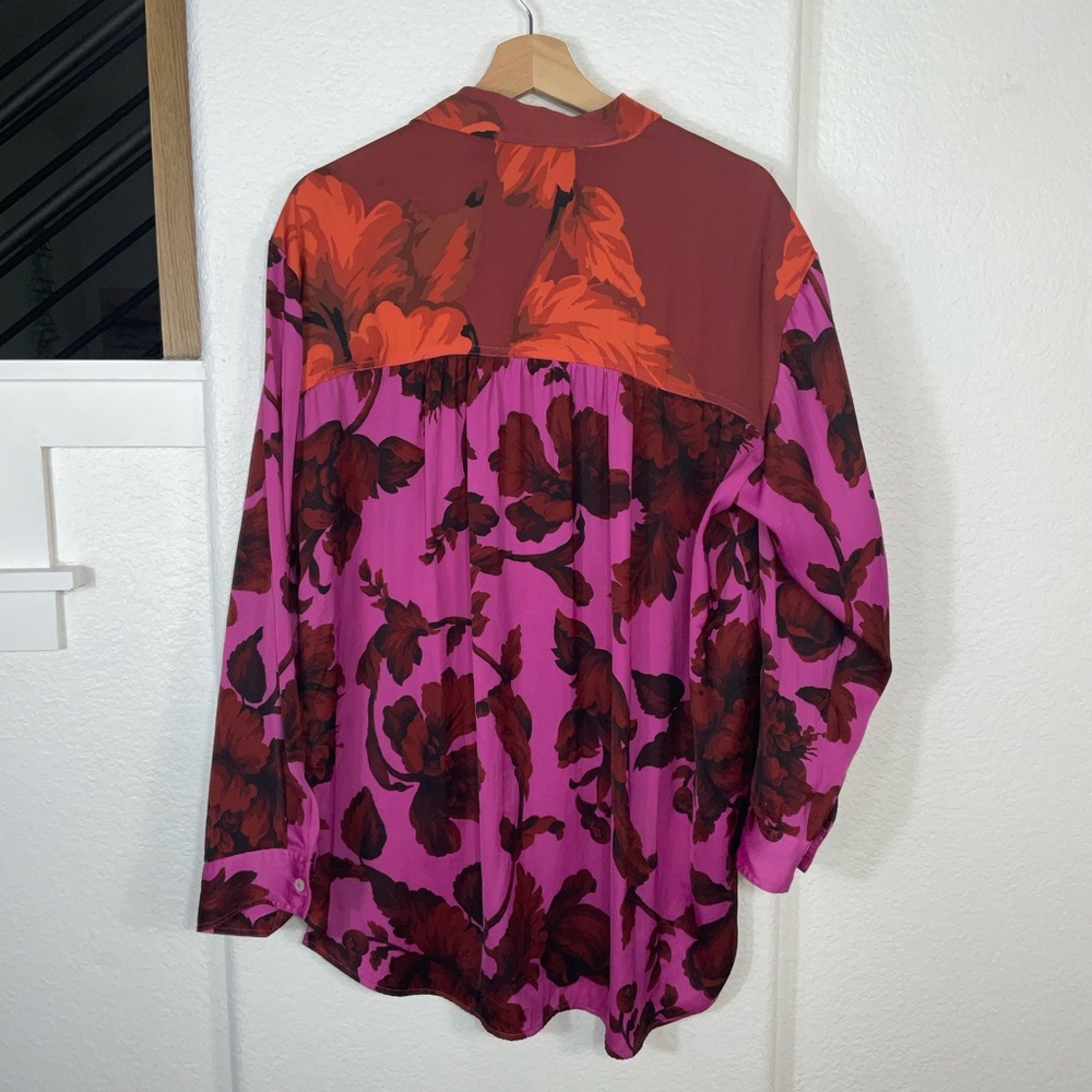 Anthropologie Pink and Red Floral Button Down Shirt - Picture 6 of 7